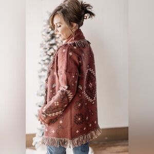 Rust Teddy Jacket with Fringe Detailing